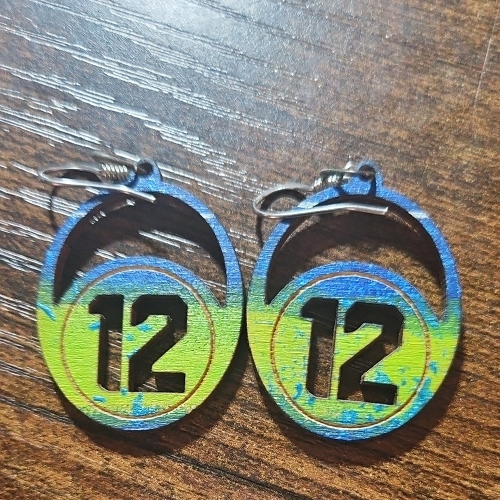 Blue and Green Number 12 Earrings Seattle Seahawks